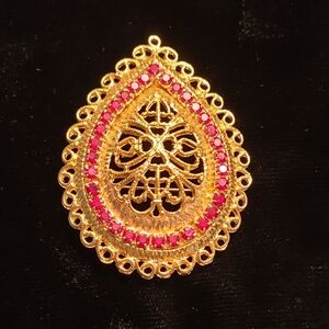 Guilloche Goldtone Tearshaped Brooch and Matching Earrings